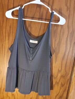 Lucky Brand Slate-Gray Peplum Tank with Button V-Neck